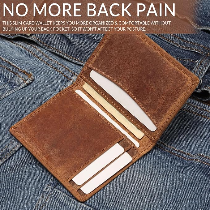 FOXHACKLE Full Grain Leather Credit Card Holder for Men and Women, Slim Bifold RFID Blocking Wallet, Thin Front Pocket Minimalist Wallet, Small Card Case.
