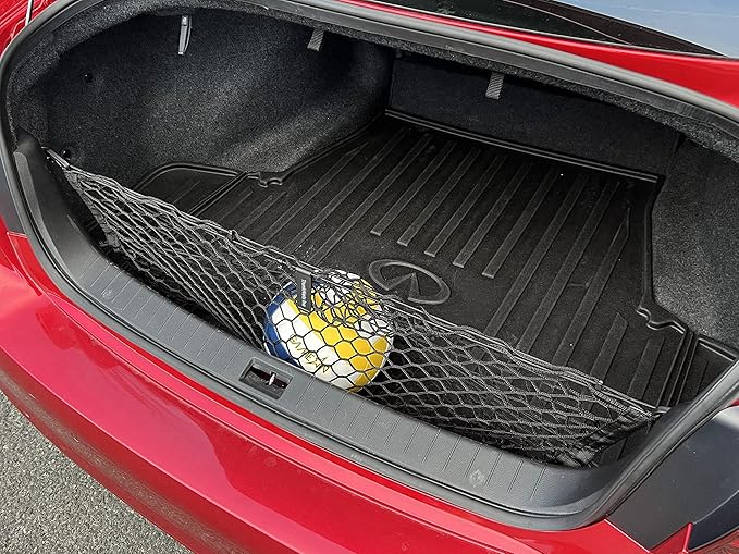 Envelope Style Elastic Trunk Mesh Cargo Net for Infiniti Q50 Luxe, Sensory 2014-2025 - Premium Trunk Organizers and Storage - Luggage Net for Sedan - Best Car Organizer for Infiniti Q 50 Hybrid