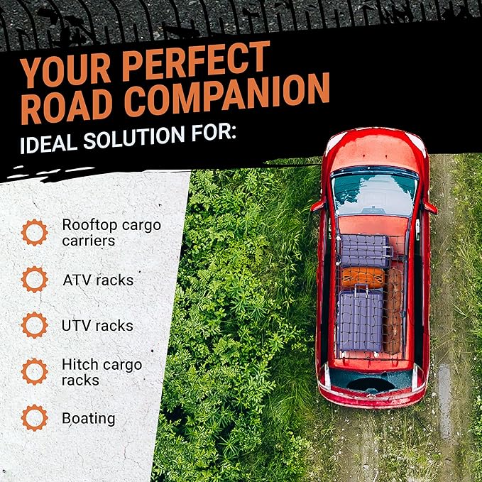 Grit Performance Cargo Net for Roof Rack - 22 x 38 Inch, Heavy-Duty, Mesh Square Bungee Netting with 12 Black Clips and Storage Bag - Holds Small and Large Loads