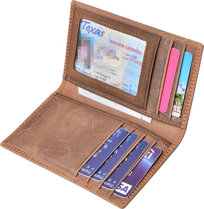 Slim Thin ID/Credit Card Holder RFID Genuine Leather Bifold Front Pocket Wallet
