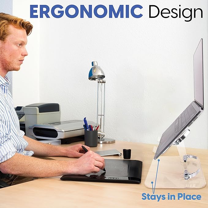 DuraClear Acrylic Laptop Stand for Desk ??Ergonomic Adjustable Acrylic Computer Stand - Clear Laptop Stand with Enhanced Airflow and Workspace Elevation