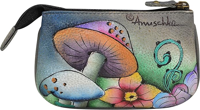 Anuschka Women’s Hand-Painted Genuine Leather Medium Zip Pouch - Coin and Key Pouch - Zippered, 2 Key Fobs