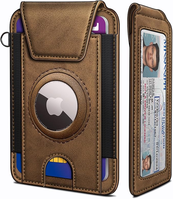 miyozi Ultra Slim AirTag Card Holder for Men - RFID Blocking Minimalist Wallet with Magnetic Flap, 0.25" Thin No Bulge Pocket Wallet, Holds 6-8 Cards with ID Window, Gift Boxed
