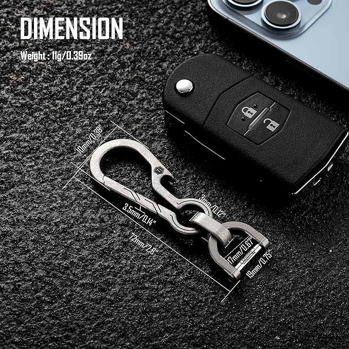 KeyUnity KM01 Titanium EDC Keychain Clip with Bottle Opener, Quick Release Carabiner Key Ring Holder for Men