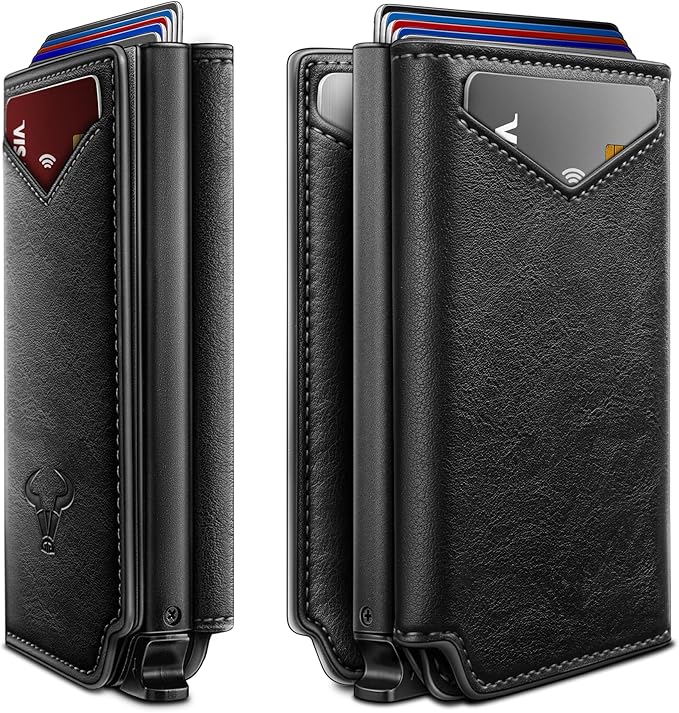 BULLIANT Men Wallet Leather Wallet Card Holders Money Clip for Men 10Cards-Magnetic Flip on Metal Case