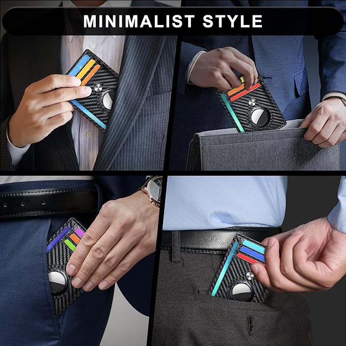 Hawanik Slim Minimalist Front Pocket Air Tag Wallet, RFID Blocking Card Holder Wallet with Airtag Holder