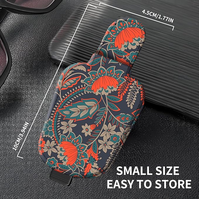 Leather Magnetic Sunglass Holder for Car Sun Visor, Cute Eyeglass Ticket Card Hanger Clip, Universal Auto Interior Accessories for SUV Pickup Truck Dark Red Floral