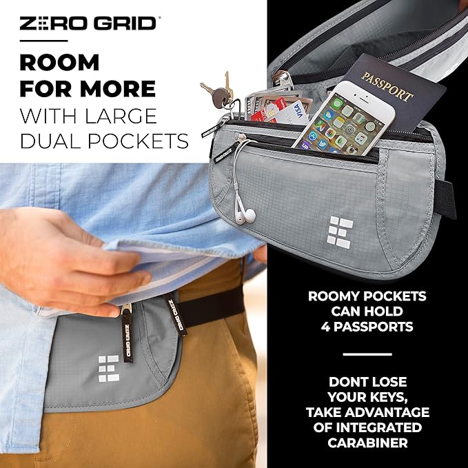 Money Belt for Secure Travel - RFID Blocking Slim Passport Holder - Hidden Waist Pouch for Cash, Credit Cards, Documents - Concealable Under Clothes, Water-Resistant Slim Fanny Pack for Men and Women