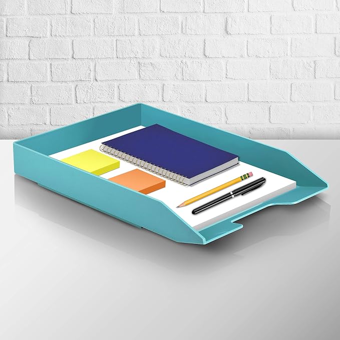 Acrimet Stackable Letter Tray Front Load, Letter Size, Stacking Document Desk Office Paper Organizer, Plastic, Solid Green Color, 1 Unit