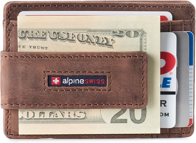 alpine swiss Harper Mens RFID Slim Money Clip Front Pocket Wallet Minimalist Leather ID Card Holder | RFID