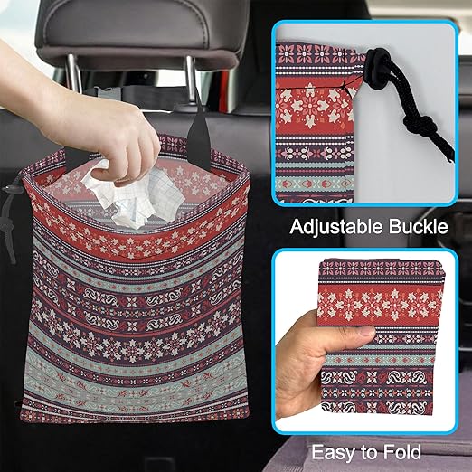 Car Trash Bag Boho Carnival Car Garbage Bag Hanging Car Trash Can for Back Seat with Drawstring