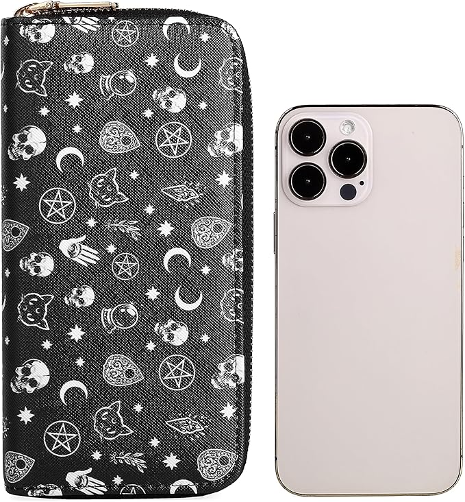 Halloween Skull Wallets for Women Large Capacity 2 Zipper Around Gothic Wallet Ladies Goth Purse Credit Card Holder (Skull)