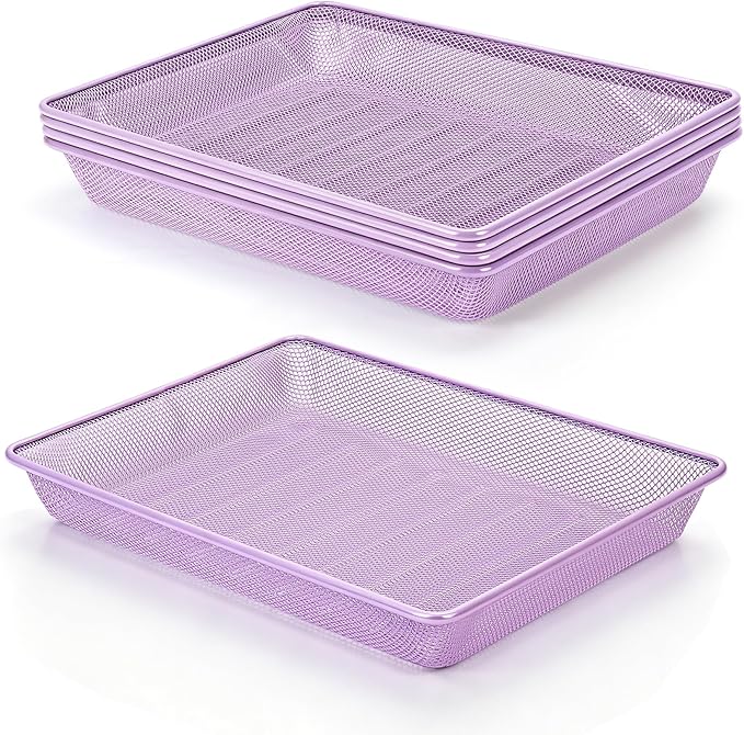 Office Metal Mesh Basket for Desk, Single Paper Tray Organizer, Turn in Trays Classroom, Flat Mail Letter Storage Basket for Office Home Drawers School (5, Purple)