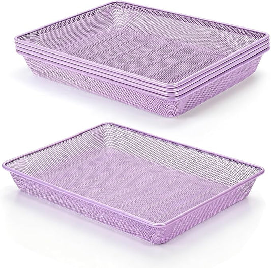 Office Metal Mesh Basket for Desk, Single Paper Tray Organizer, Turn in Trays Classroom, Flat Mail Letter Storage Basket for Office Home Drawers School (5, Purple)