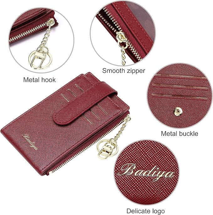 Badiya Slim Women Wallet RFID Blocking Bifold Compact 9 Card Slots Holder Wallets Soft Leather with Zipper Coin Pocket 2 ID Window