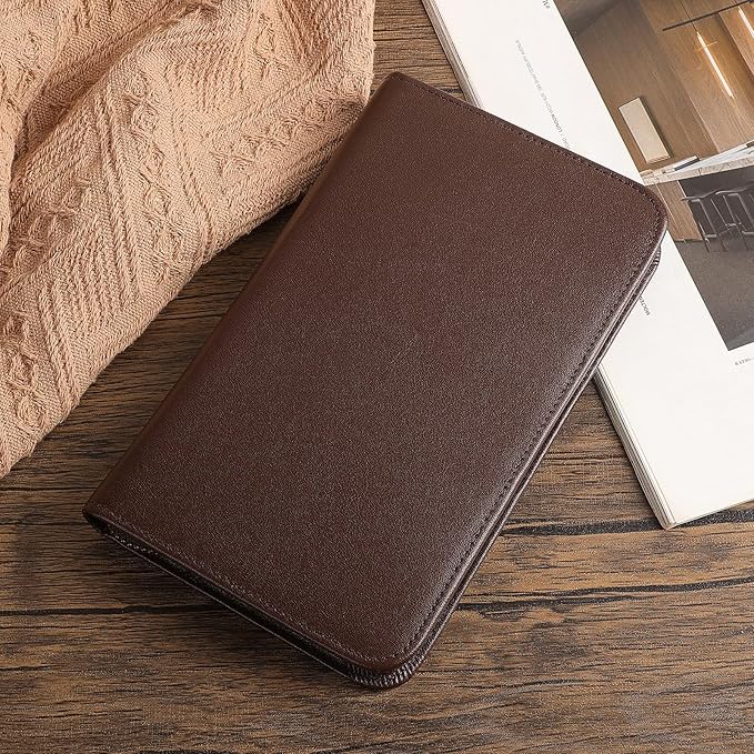 Polare Full Grain Leather Passport Holder Cover Case for Men RFID Blocking Travel Wallet Holds 4 Passports (Coffee with AirTag Slot)