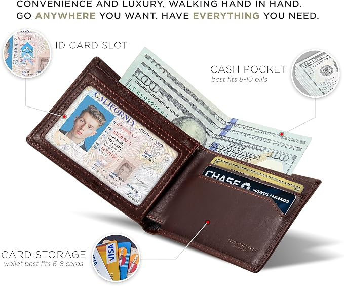 SERMAN BRANDS Mens Slim Bifold Wallet RFID Blocking Minimalist Front Pocket Wallets for Men - Thin & Stylish