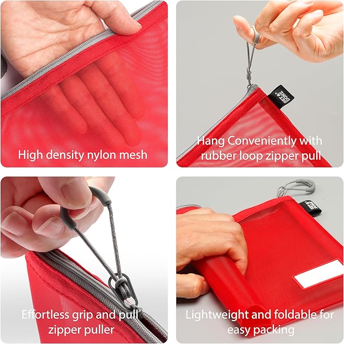 Set & Done Onama Flexi Mesh Zipper Pouch – Durable Clear Nylon Storage Bag with Name Tab for Makeup, Travel, Diaper Bag & Office Organizing