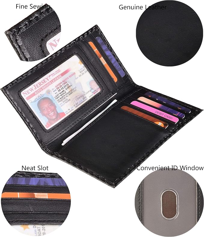 Slim Thin ID/Credit Card Holder RFID Genuine Leather Bifold Front Pocket Wallet