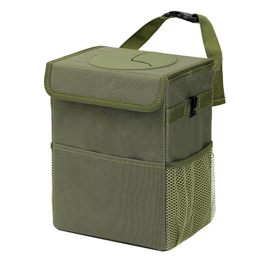 AOKJOY Car Garbage can with lid Leak Proof Vehicle Trash Can 3 Storage Pockets Hanging Waterproof car Trash Bag for SUV Green