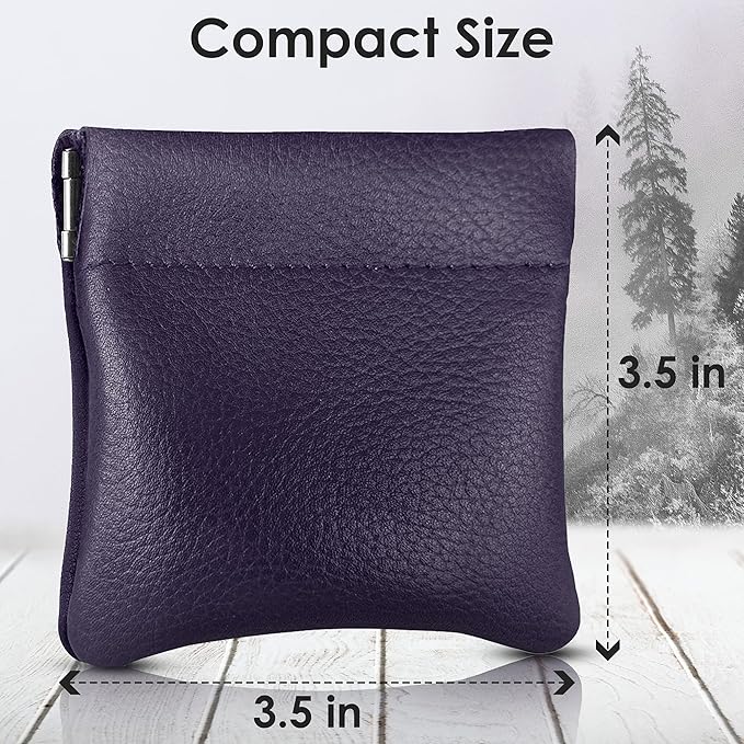 Nabob Leather Genuine Leather Squeeze Coin Purse, Coin Pouch Made IN U.S.A. Change Holder For Men/Woman Size 3.5 X 3.5 (Purple)