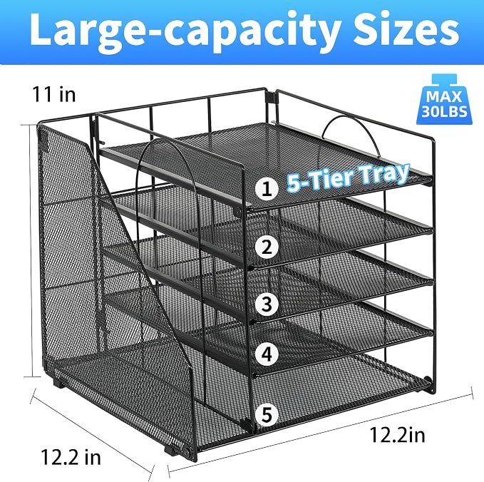 OPNICE 5-Tier Desktop File Paper Organizer, Desk Organizers and Accessories, Office Desk Accessories & Workspace Organizers for Home Office Supplies, Black