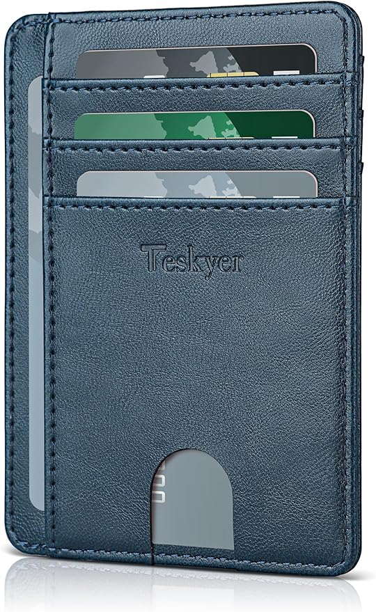Teskyer Slim Wallet for Men, Minimalist Front Pocket RFID Blocking Leather Wallet Credit Card Holder for Men & Women