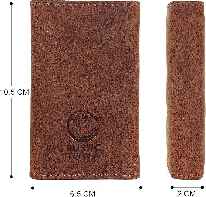 RUSTIC TOWN Leather Key Holder - Smart Fob Car Key Loop Wallet Slim Keychain Pouch - Practical Key Organizer for Men & Women