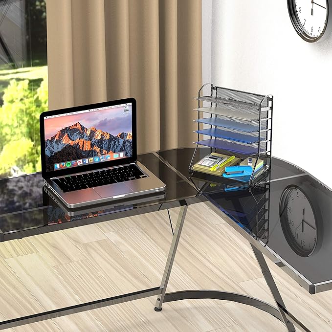 Simple Houseware 6-Tier Sliding File Organizer, Desk Letter Tray for Document and Mail Sorting, Black