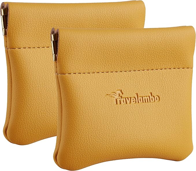 Travelambo Leather Squeeze Coin Purse Pouch Change Holder For Men & Women 2 pcs set