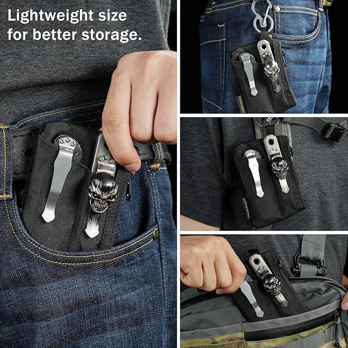 VIPERADE VE17 Small EDC Pouch, EDC Pocket Organizer with DIY Patch Area, Mini EDC Pouch with Zipper Pocket, Small Card Pocket, 2 Slots Pocket for EDC Black