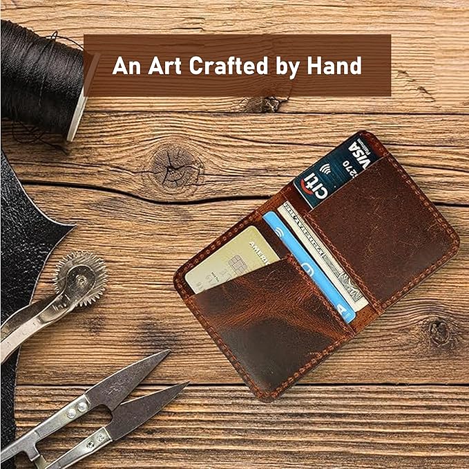 Credit Card Case Holder, Genuine Leather Bifold Wallet for Men and Women, Slim Minimalist Front Pocket Card Holder for Credit and Debit Cards, 4x3 Inches, Brown