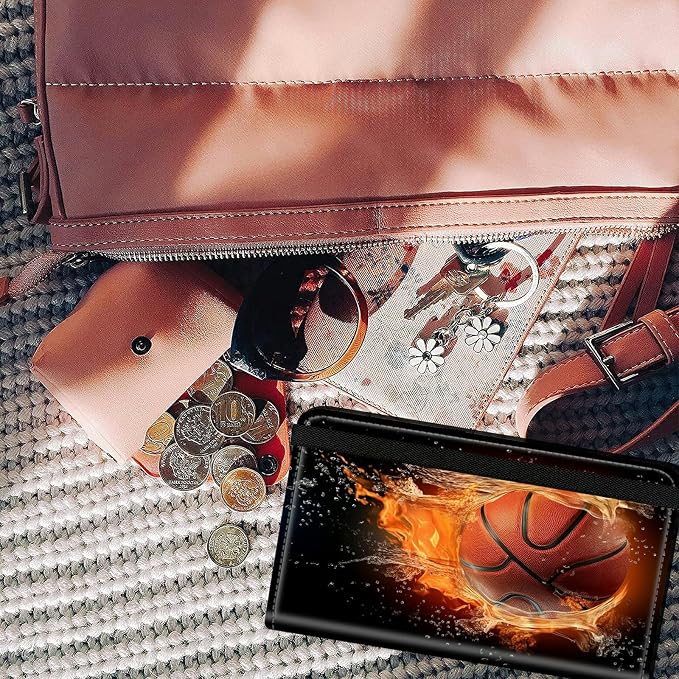 Checkbook Cover for Women & Men PU Leather Check books Covers for Personal Check Book Credit Card Holder Holder Wallet with RFID Blocking for Duplicate Checks,Water Fire Basketball
