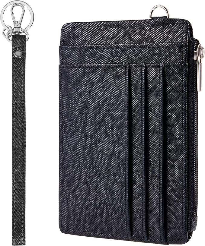 SEAVILIA Small Wallet for Women Slim Wristlet Keychain Wallets RFID Credit Card Holder With Zipper Pocket, ID Window (Black)