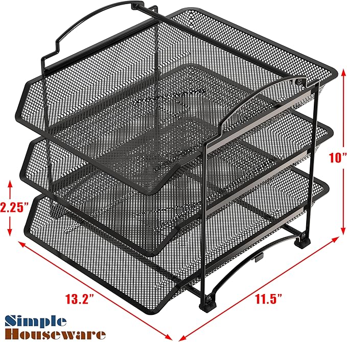 Simple Houseware 3-Tier Stackable and Sliding Desktop Document Letter Tray Organizer, Black