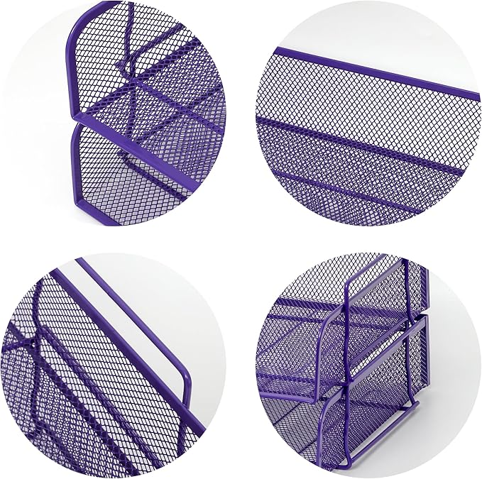 EASEPRES 2 Pack Stackable Desk Paper Tray, Metal Mesh Desktop Document Letter File Organizer for Office Home School, 13.5'' L x 9.75'' W x 5.5'' H, Purple
