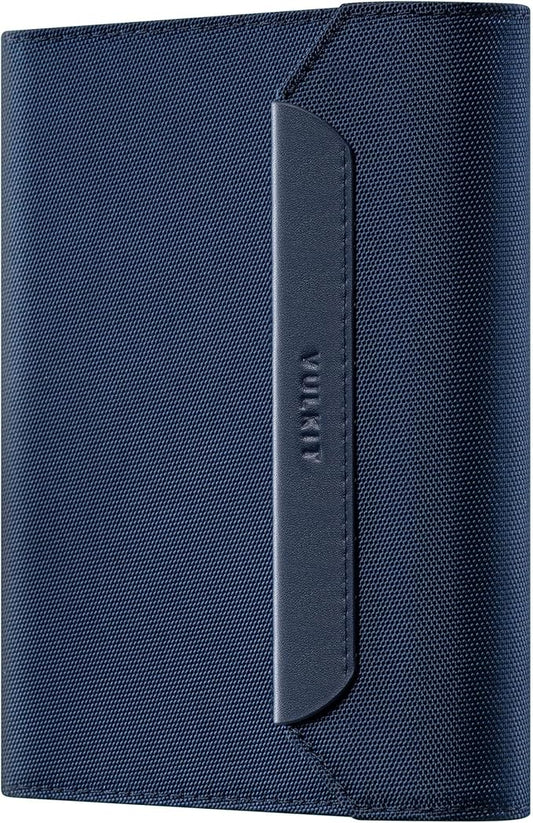 VULKIT RFID Blocking Leather Passport & Card Holder, Dual Person Travel Passport Wallet with Secure Magnetic Closure, Blue