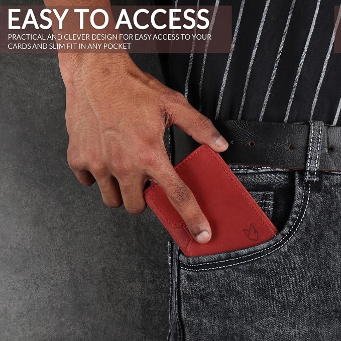 FOXHACKLE Full Grain Leather Credit Card Holder for Men and Women, Slim Bifold RFID Blocking Wallet, Thin Front Pocket Minimalist Wallet, Small Card Case.