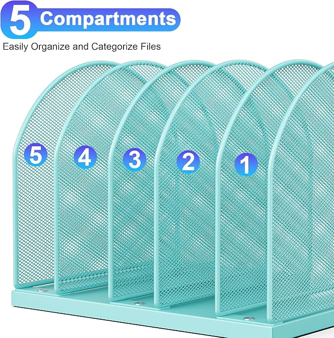 gianotter Desktop File Organizer, Desk Organizer with 5 Compartments, Paper Organizer for Desk, Workspace Organizers for Office Supplies (Blue, Upright Style)