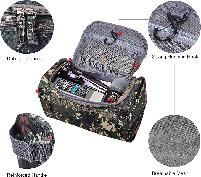 Vercord Mens Toiletry Bag Wash Travel Small Shaving Dop Kit Shower Bathroom Ditty Hygiene Bag Camo Mosaic