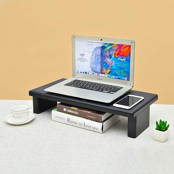 DAC STAX Ultrawide Adjustable, Stackable Desktop Computer Monitor Stand Laptop Riser, Supports up to 66 Pounds, with Keyboard Storage, Black (MP-211)
