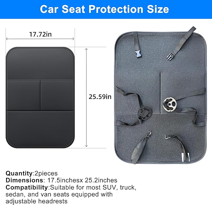 Car Kick Mats Back Seat Protector for Honda Civic with 2 Pocket Storage Organizer - Faux Leather Back Seat Covers for Kids Feet Waterproof Dirt Automotive Accessories (1 Pair,Black)