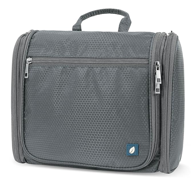 PAVILIA Large Hanging Toiletry Bag for Women Men, Travel Cosmetic Organizer with 10 Compartments, Swivel Hook and 3 Leakproof Pockets, Water Resistant Makeup Case, Packs Flat, Black