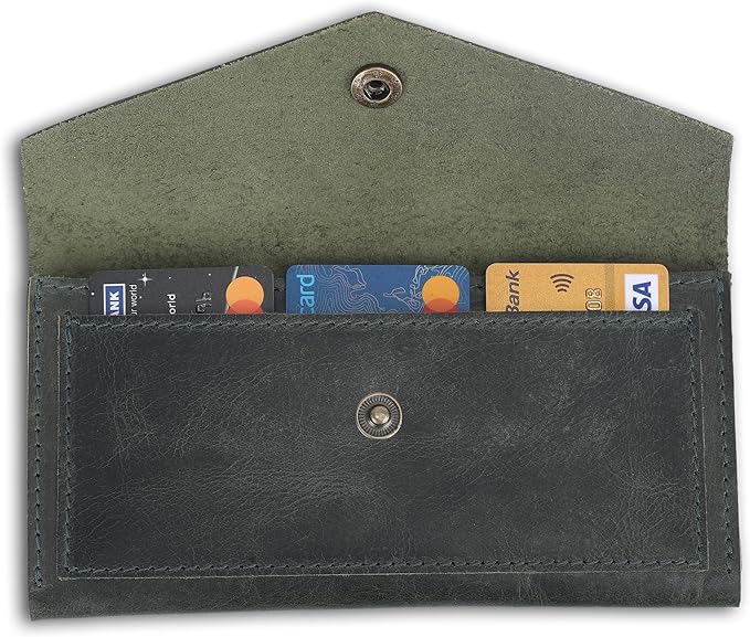 Green Leather Money Bag Wallets for Women - Handcrafted Leather Cash Envelopes for Budgeting Binder - Currency Holder Money Bag for Cash, Money Organizer for Cash Travel Purses for Women