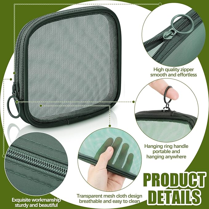 Weewooday 4 Pcs Mesh Makeup Bag Mesh Cosmetic Bag Travel Toiletry Pouch with Zipper Mini Makeup Cosmetic Purse for Daily Accessory(Small,Olive Green)