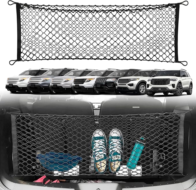 Envelope Style Automotive Elastic Trunk Mesh Cargo Net for Ford Explorer Base Sport XLT 2011-2025 - Premium Trunk Organizer and Storage - Luggage Net for SUV - Best Car Organizer for Ford Explorer