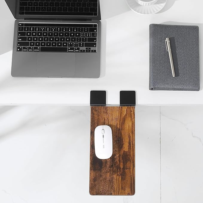 ETHU Desk Extender Tray, 11.8"x 5.9" Ergonomics Computer Arm Wrist Rest for Desk, Foldable Keyboard Drawer Tray Clamp On Mount Easy to Install, Armrest Support for Home and Office (Wood)