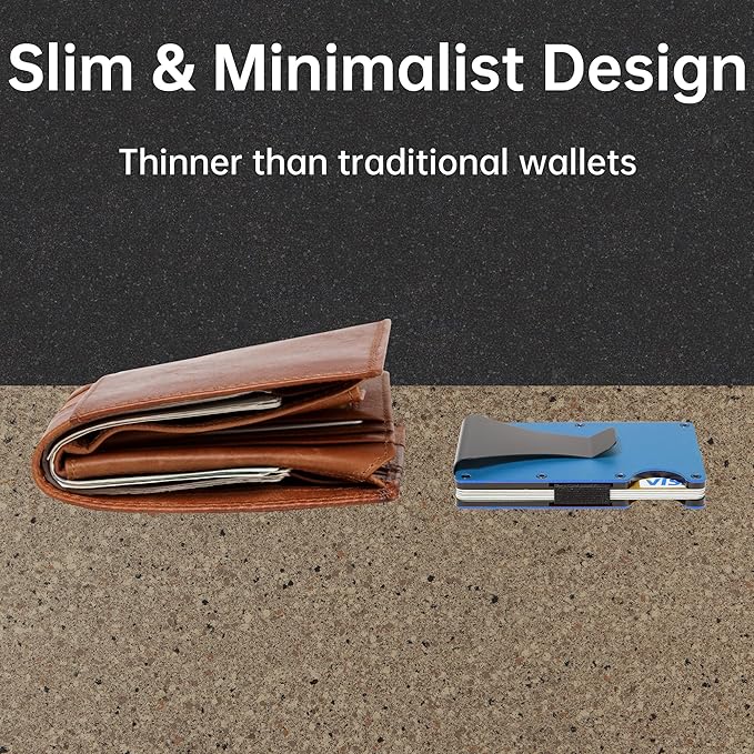 Slim Wallet for Men,RFID Blocking Minimalist Metal Wallet, Money Clip/Cash Holder, Front Pocket Aluminum Credit Card Holder, Ideal Gift for Men,Matte Blue