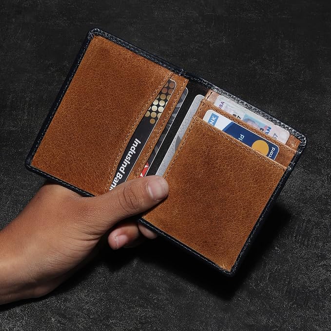 FOXHACKLE Full Grain Leather Credit Card Holder for Men and Women, Slim Bifold RFID Blocking Wallet, Thin Front Pocket Minimalist Wallet, Small Card Case.