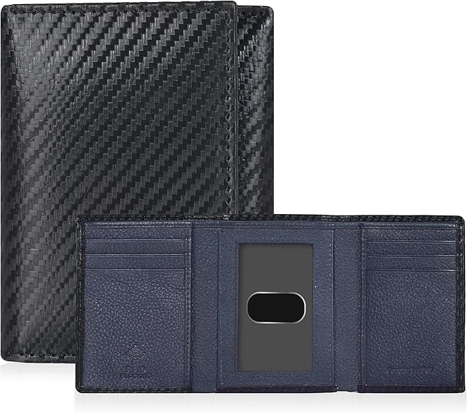 Tri fold Leather Wallet for Men with RFID | Slim Wallets for Men with 1 ID and 6 Credit card slots | Front Pocket Minimalist
